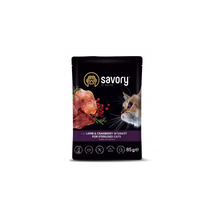 Savory CAT для стерилізованих котів, ягня з журавлиною у соусі пауч