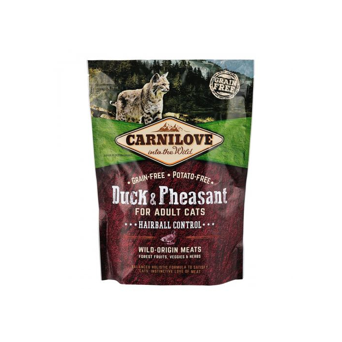 Carnilove CAT Duck & Pheasant Hairball Controll для виведення шерсті у котів качка та фазан 0,4кг