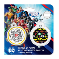 Адресник для собак та котів металічний WAUDOG Smart ID з QR паспортом, малюнок Супергерої логоманія, круг, Д 25 мм 0625-1014 Collar