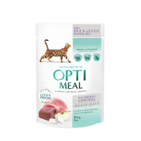 Optimeal Hairball Control Duck & Liver для котів з качкою та шматочками печінки в яблучному желе з ефектом виведення шерсті