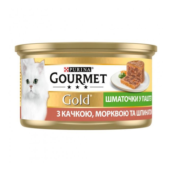 Gourmet Gold Террін консерва для котів шматочки в паштеті з качкою морквою та шпинатом