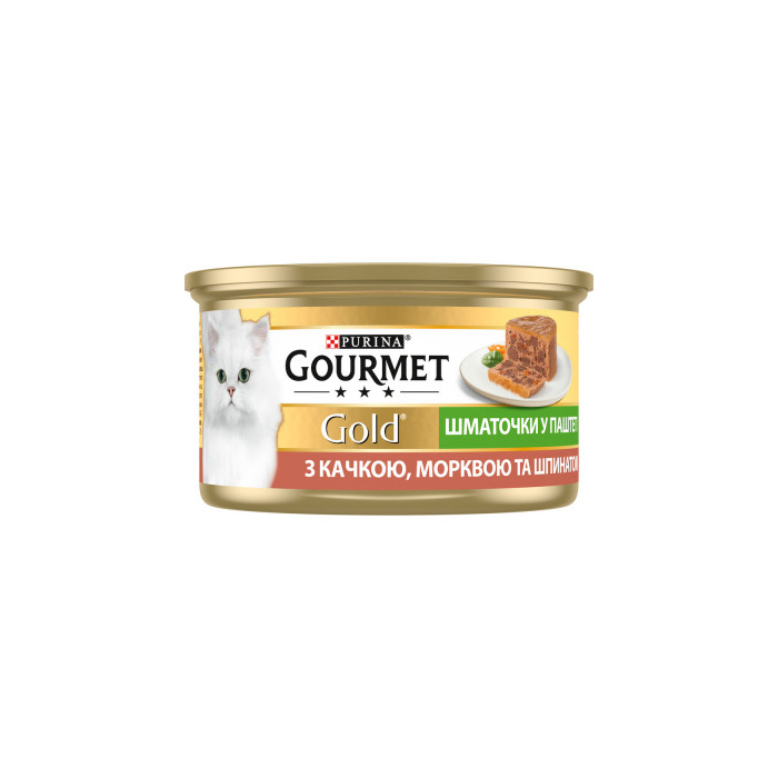 Gourmet Gold Террін консерва для котів шматочки в паштеті з качкою морквою та шпинатом