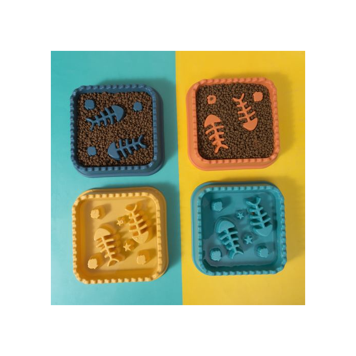 Миска WahoPet для котів для уповільненого годування  з рибками  пластикова помаранчова, 21,5 см