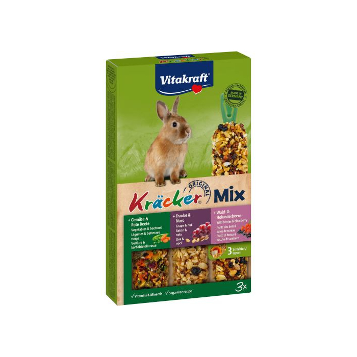 Vitakraft Kracker Original Trio-Mix 3 шт (асорті) ласощі для кроликів з овочами горіхами та лісовими ягодами 168г
