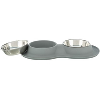 Миска Trixie для собак подвійна сіра метал та силікон 2*0,4л d16см 40*5*23см