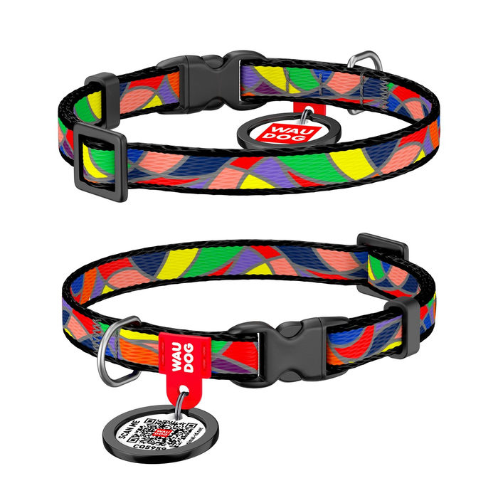 Нашийник для собак нейлоновий WAUDOG Nylon з QR паспортом, малюнок Вітраж, пластиковий фастекс, Ш 10 мм, Дов 20-30 см 5221 Collar