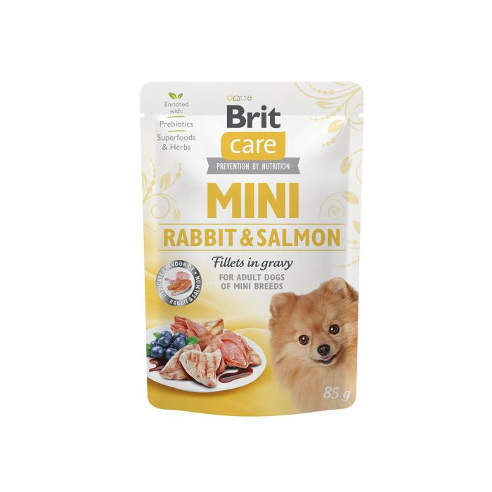 Вологий корм Brit Care Mini для собак, з філе кролика та лосося в соусі,