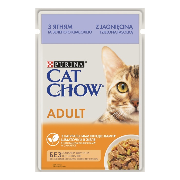 Cat Chow Pouch Adult Lamb ягням та зеленою квасолею в желе