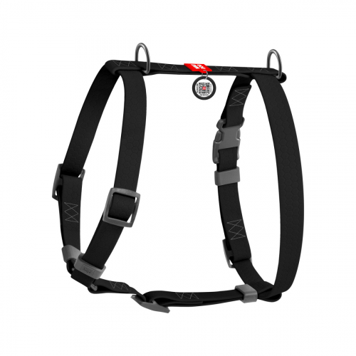Шлея для собак WAUDOG Waterproof Н-подібна чорна з QR паспорто пластикова пряжка-фастекс S