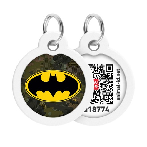 Адресник для собак та котів металічний WAUDOG Smart ID з QR паспортом, малюнок Бетмен зелений, круг, Д 25 мм 0625-1002 Collar