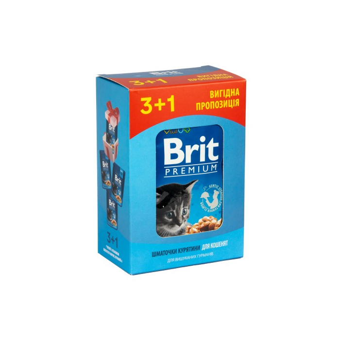 Brit Premium CAT pouch 3+1 Chicken Chunks for Kitten для кошенят з куркою пауч