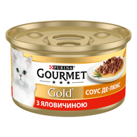 Gourmet Gold Соус Де-Люкс консерва для котів шматочки у соусі з яловичиною