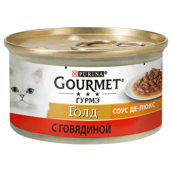 Gourmet Gold Соус Де-Люкс консерва для котів шматочки у соусі з яловичиною
