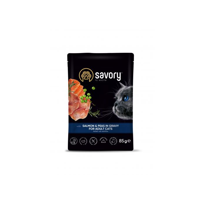 Savory CAT для дорослих котів лосось з горошком у соусі пауч