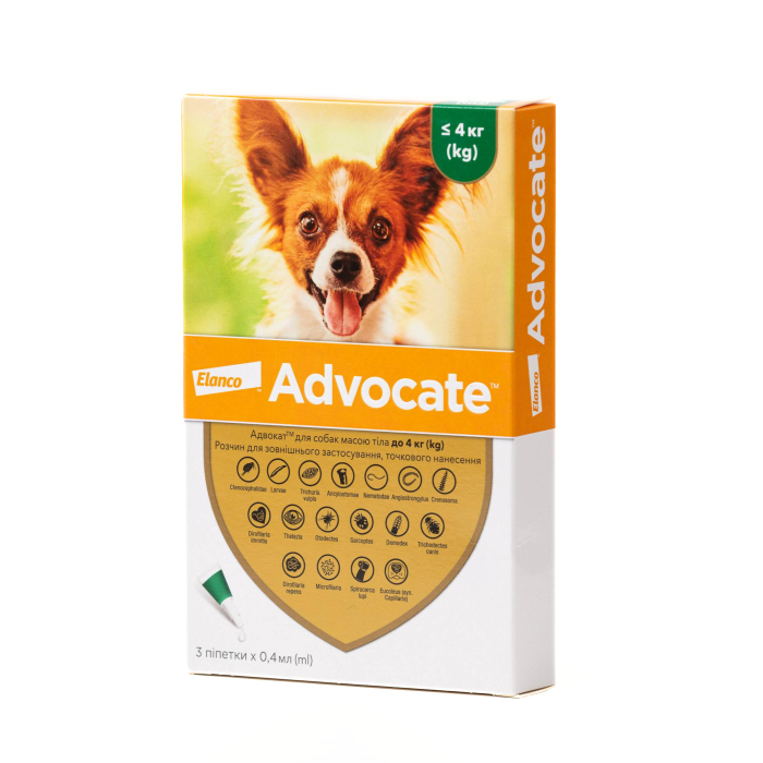 Advocate для собак до 4кг 1 піпетка від бліх кліщів та гельмінтів