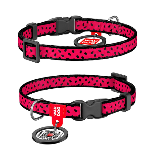 Нашийник для собак нейлоновий WAUDOG Nylon з QR паспортом, малюнок Кавун, пластиковий фастекс, Ш 10 мм, Дов 20-30 см 5226 Collar