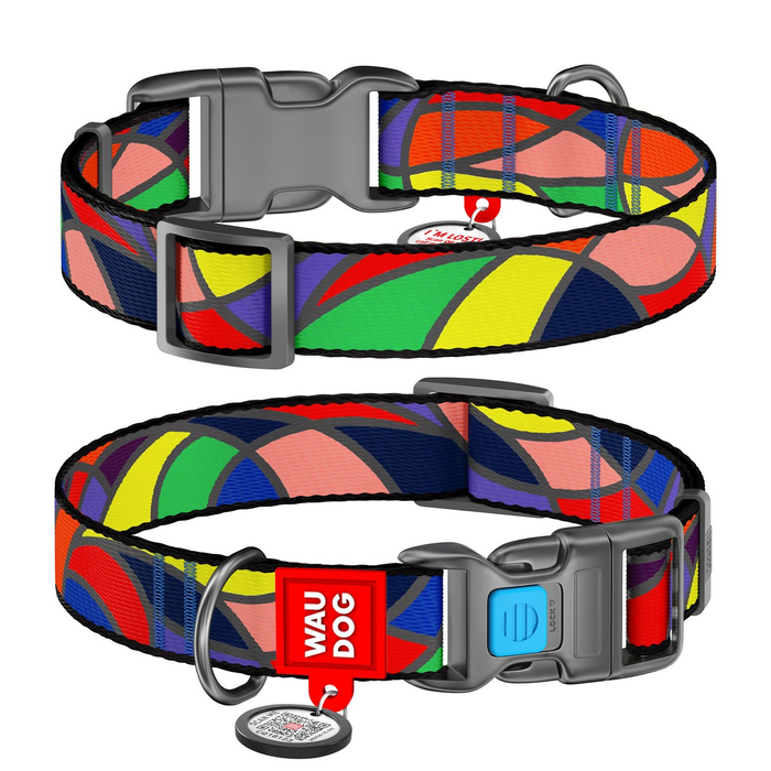 Нашийник для собак нейлоновий WAUDOG Nylon з QR паспортом, малюнок Вітраж, пластиковий фастекс, Ш 15 мм, Дов 25-35 см 4576 Collar