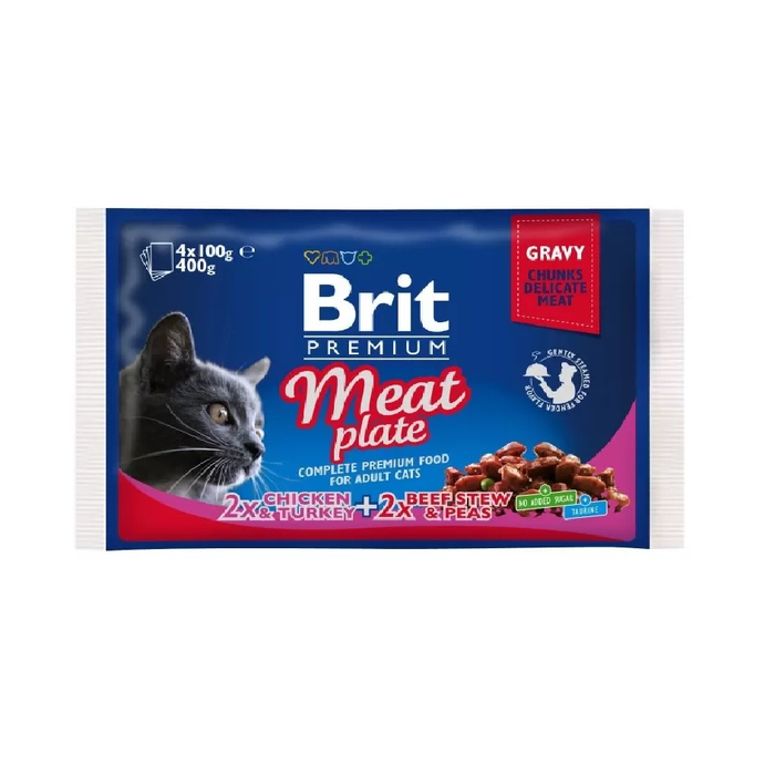 Вологий Корм Brit Premium Cat Набір паучів 4шт х 100g м'ясна тарілка