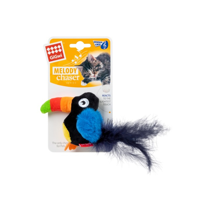 Іграшка для котів Тукан зі звуковим чіпом GiGwi Melody chaser, текстиль, перо, 10 см 75024 GIGwi
