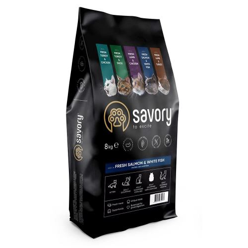 Savory CAT Gourmand Fresh Salmon & White Fish для довгошерстих котів зі свіжим лососем і білою рибою 8кг