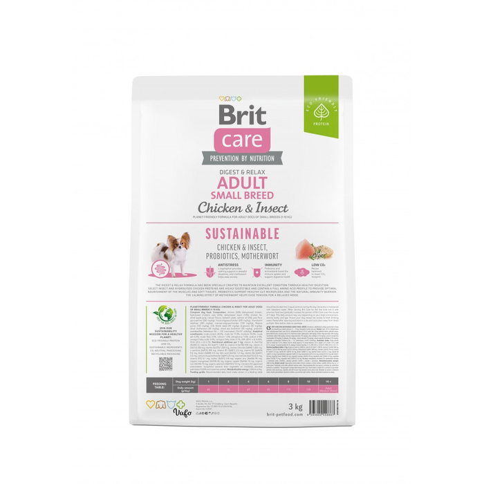 Brit Care DOG Sustainable Adult Small Breed для собак малих порід, з куркою та комахами, 3 кг