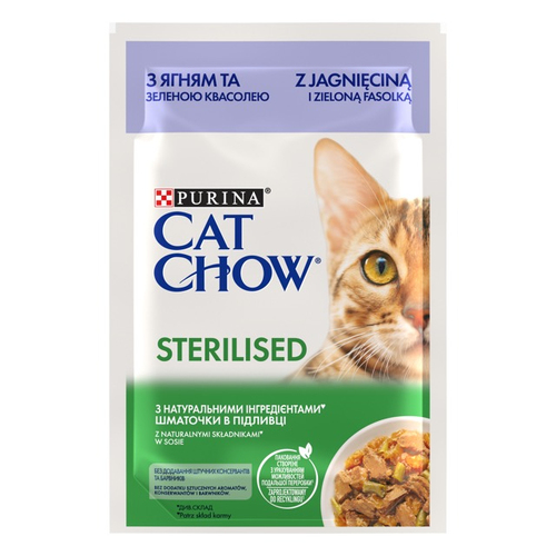 Cat Chow Pouch Adult Sterilised Lamb ягня і зелена квасоля в желе