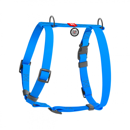 Шлея для собак WAUDOG Waterproof Н-подібна блакитна з QR паспорто пластикова пряжка-фастекс S