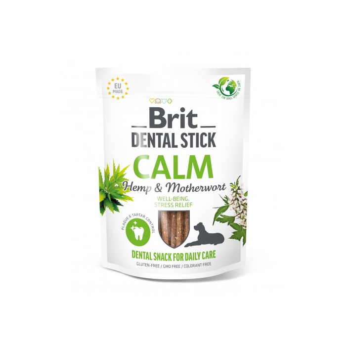 Ласощі для собак Brit Dental Stick Calm заспокійливі конопля та пустирник 7 шт 251 г