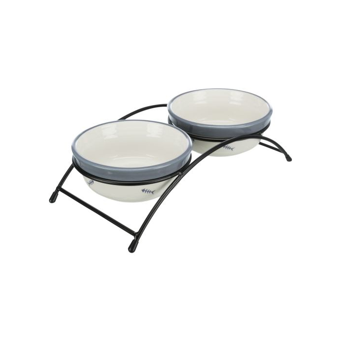 Миска Trixie Eat on Feet для котів, подвійна на металевій підставці, керамічна, 12 см, 2х300 мл