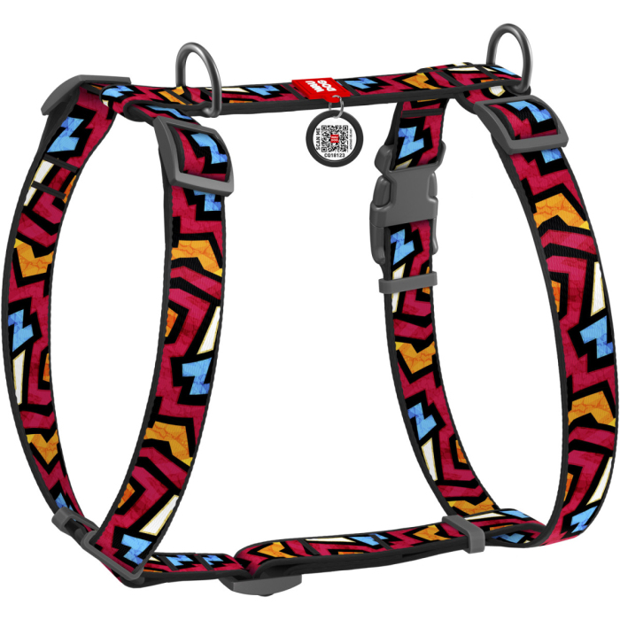 Шлея для собак H-подібна WAUDOG Nylon Графіті (з QR паспортом)
