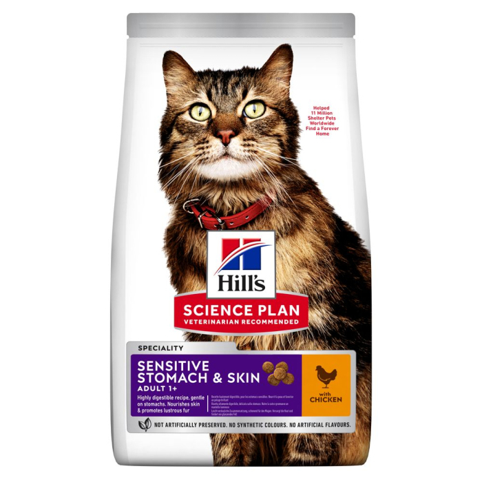 Hill's CAT SP Adult Sensitive Stomach & Ski для котів з чутливим травленням та шкірою з куркою 1,5кг