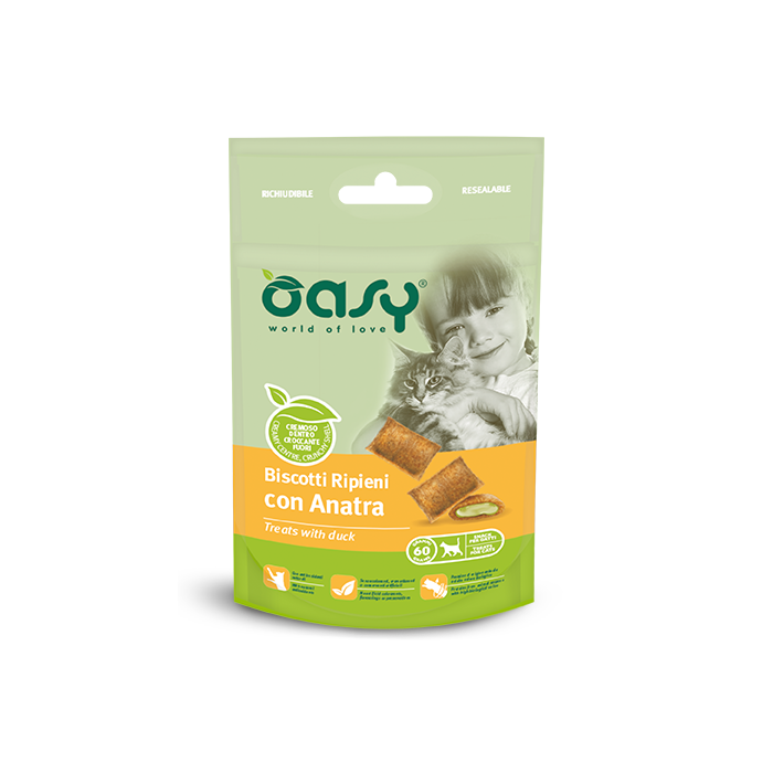 Oasy Snack Cat Biscotti ripieni con Аnatra хрусткі подушечки для котів з утки 60гр 346304