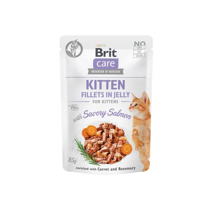 Вологий корм Brit Care CAT Pouch для кошенят, в желе, пікантний лосось,
