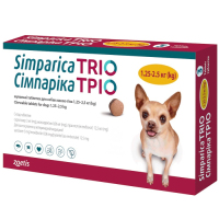 Сімпаріка ТРІО для собак вагою 1,25-2,5кг жувальні таблетки від глистів бліх і кліщів 1табл