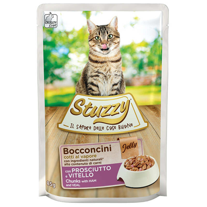 Stuzzy CAT pouch Ham and Veal набір 4+1 вологий корм для котів з шинкою та телятиною у желе 5х