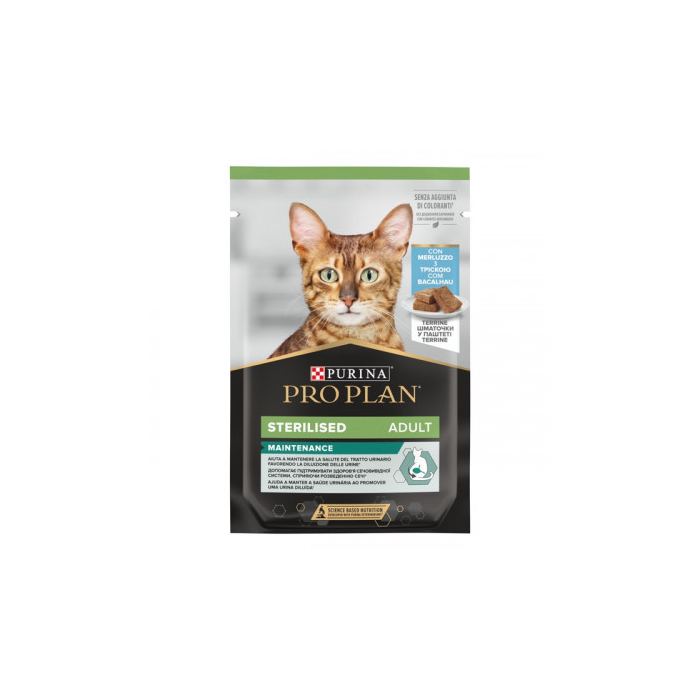 Pro Plan Sterilised Nutrisavour Mousse with Cod зі шматочками тріски в паштеті для дорослих стерилізованих котів, пауч 85г