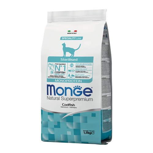 Monge CAT Monoprotein Sterilized Godfish сухий корм для стерилізованих котів з тріскою 1,5кг