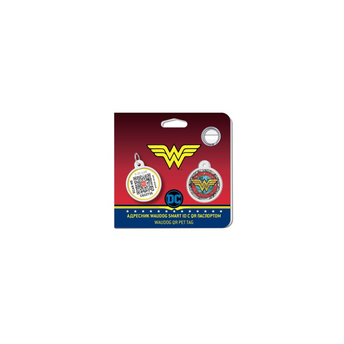 Адресник для собак та котів металічний WAUDOG Smart ID з QR паспортом, малюнок Чудо-жінка 1, круг, Д 25 мм 0625-1012 Collar