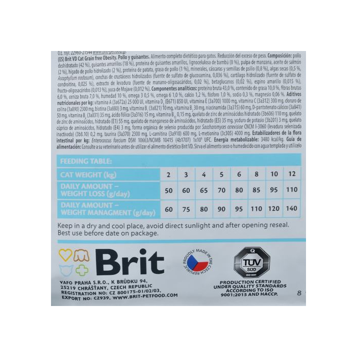 Brit GF VetDiet CAT Obesity для котів при зайвій вазі та ожирінні з куркою та горохом 2кг