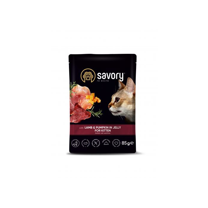 Savory CAT для кошенят ягня з гарбузом у желе пауч