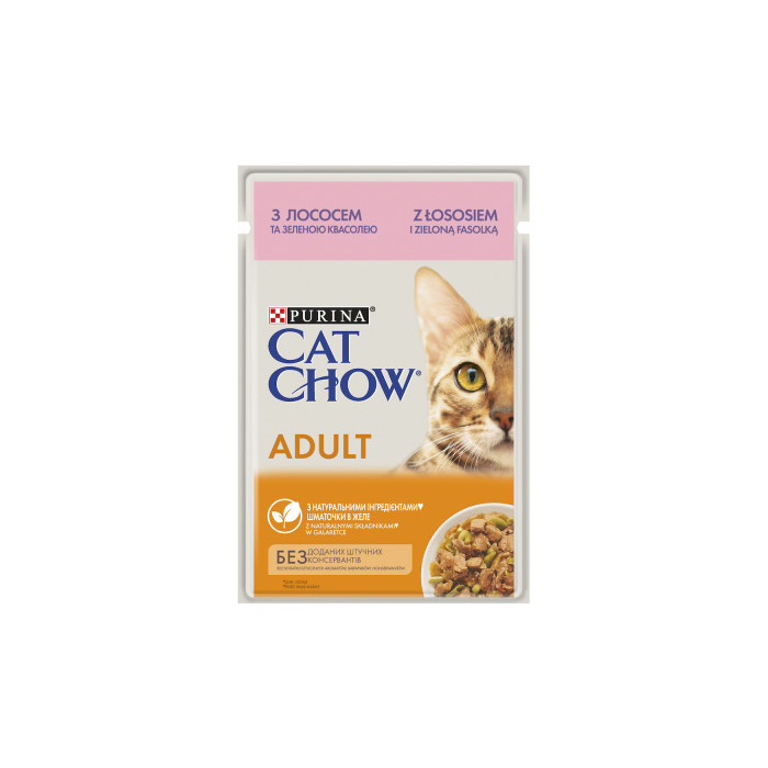 Cat Chow Adult лосось із зеленою квасолею в желе, науч 85 г
