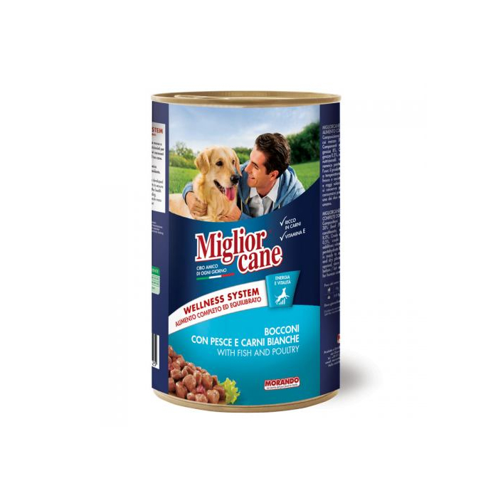 Вологий Корм Migliorcane риба з птицею, шматочками, 1250 г