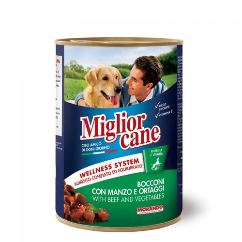Вологий Корм Migliorcane яловичина з овочами, шматочками, 405 г