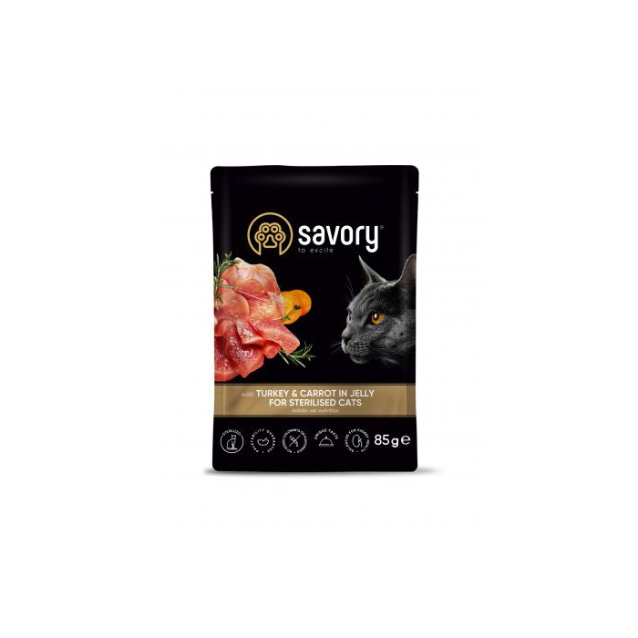 Savory CAT для стерилізованих котів індичка з морквою в желе пауч