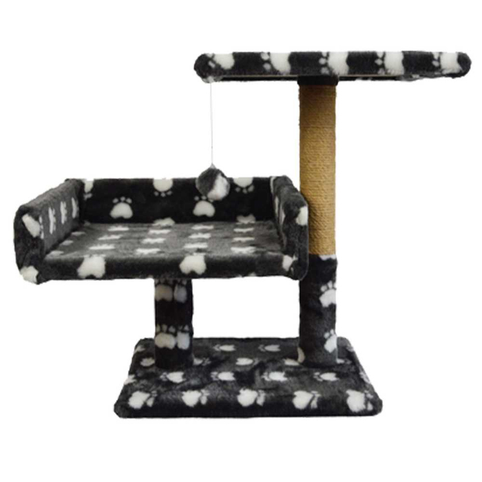Кігтеточка з диваном Пухнастики 2 поверхи сіра з лапками джут 30х38х50см