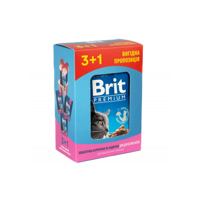 Brit Premium CAT pouch 3+1 Chicken and Turkey для дорослих котів з куркою та індичкою