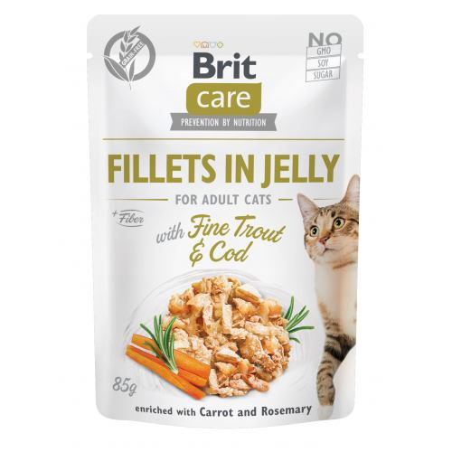 Вологий Корм Brit Care CAT Pouch для котів, в желе, тріска та форель, 85 г