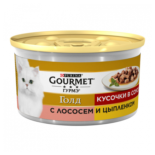 Gourmet Gold Pieces in Gravy Salmon Chicken консерва для котів шматочки в підливі з лососем та куркою