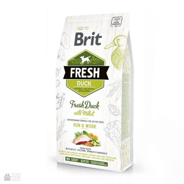 Brit Fresh DOG Duck with Millet Run Work для активних собак з качкою та пшоном