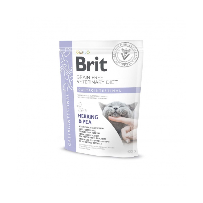 Brit GF VetDiet CAT Gastrointestinal для котів, при порушеннях травлення, з оселедцем, лососем, яйцем та горохом, 0,4 кг
